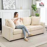 HOMCOM Canapé 3 Place Velours côtelé 212 cm, canapé Moderne avec 2 oreillers Inclus, Coussins à Ressorts, accoudoirs et Dossier rembourrés, Sofa pour Salon, Chambre, Bureau, crème
