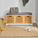 SoBuy FSR23-WN Banc de Rangement avec Coussin Rembourré et 3 Cubes Meuble d'Entrée Commode à Chaussure Banquette Meuble de Rangement Confortable