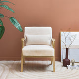 sweeek - Fauteuil scandinave Bois d'hévéa et Tissu Effet Fausse Fourrure Blanc crème