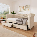 YESGIGA Tête de lit vintage capitonnée 90 x 200 cm, canapé-lit, lit de jour avec 2 tiroirs de rangement, lit pour enfant, adolescent avec sommier à lattes en bois (beige)