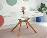 RAGABA Biju Table à manger ronde extensible 120 cm pour 6 personnes, en frêne massif et panneau MDF, peu encombrante, extensible, bleu pigeon