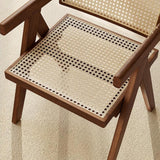 Chaise de salle à manger en rotin avec accoudoirs et coussin ajouré pour salon, chambre à coucher, salle de lecture et bureau, finition noyer
