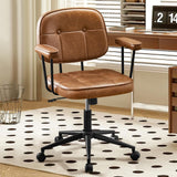 Hellove Chaise de Bureau avec roulettes, Fauteuil de Bureau en Cuir PU Hauteur Réglable, Siège Roulante Pivotante à Dossier pour Salon et Chambre à Coucher, Marron