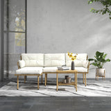 Outsunny Salon de Jardin d'angle 4 pers. 3 pièces avec 1 Table Basse Coussins Grand Confort Inclus résine tressée crème