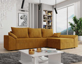 Best Mobilier - Mike - canapé d'angle réversible - 4 Places - Convertible avec Coffre - en Velours côtelé, Jaune