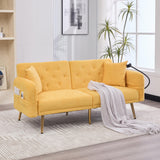 OKMYHOME Canapé 2 Places Moderne en Chenille avec Ports USB Poches Latérales et Porte-Téléphone - Canapé lit accoudoirs et Dossier réglables - Canape Convertible - Jaune