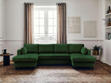 Lisa Design - Canapé Panoramique en U Convertible avec Coffre Anna en Velours - Canapé Lit - Grand Sofa XXL Vert 7 Places - Salon