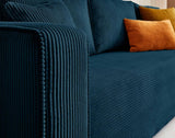 Best Mobilier - Topaze - canapé 3 Places - Convertible avec Coffre - en Velours côtelé - Bleu Ardoise