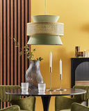 Beliani Lampe à Suspension Lumière Douce Abat-Jour en Coton Rotin Naturel et Vert Luyano