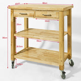 SoBuy Chariot de Cuisine en Bois d'hévéa Kitchen Trolley Desserte roulante avec Deux étagères L80xP40xH90cm, FKW24-N