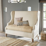 Loberon Canapé Ombra, style classique avec oreilles, mélange de matériaux nobles, fauteuil à oreilles, siège, lin, polyester, bois de manguier, crème/beige
