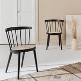 Alice's Home - Lot de 2 chaises Noires en Bois et cannage. Nora. L 54 x P 54 x H 76.5cm