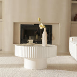 Cagnolier Table Basse Ronde Blanche, Table de Salon avec Design strié, Table Basse Blanche en Forme de Champignon avec Les Dimensions φ70 × 38 cm, Table de Salon en pin pour Salon, Chambre et Balcon