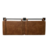 Nathan James Harlow Tête de lit rembourrée en Tissu avec Sangles en Cuir PU Vintage et Rails en métal Noir Mat, Métal Cuir, Marron/Noir, Queen Size