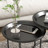 HOMCOM Lot de 2 Tables Basses Rondes gigognes Table de Salon Cadre en Acier Plateaux Amovibles Table d'appoint Style Industriel Ø 43 et Ø 35 cm Noir
