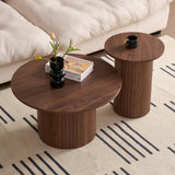 JZGORC Lot de 2 Tables Basses Rondes Modernes, Support de Base de Colonne Romaine, Table D'appoint de Canapé Ronde de Style Ferme, Convient au Salon, au Bureau - Marron Foncé