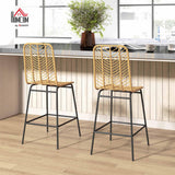HOMCOM Lot de 2 tabourets de Bar Chaise de Bar Design bohème Hauteur 66 cm avec Repose-Pieds métal et Dossier cannage - Naturel