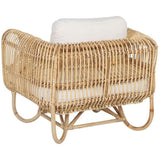 Beliani Fauteuil Design en Rotin Naturel avec Accoudoirs Décoratifs et Coussins Beiges pour Chambre Salon ou Jardin au Style Boho et Rustique