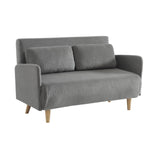 sweeek - Canapé Convertible 2 Places scandinave Velours côtelé Gris Clair - Panam - Pieds Bois. Banquette. Dossier inclinable
