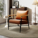 COSTWAY Fauteuil Salon Rembourré en Cuir Synthétique avec Accoudoir, Chaise Ergonomique avec Coussin de Dossier Amovible et Structure Métallique, pour Salon, Chambre, Bureau, Marron