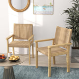 COSTWAY Ensemble de 2 Chaises de Jardin avec Cadre en Bois Massif, Chaises de Salle à Manger pour Patio avec Siège en Corde Tressée, Chaises d'Extérieur pour Balcon, Porche, Salon