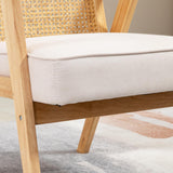 ATOMSTACK MAKER HOMELEN Fauteuil de Salon en rotin Naturel – Chaise Confortable avec Coussin épais, Dossier en cannage, Assise Profonde, Structure en Bois d’hévéa Aspect Lin Beige