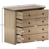 Vida Designs Panama Commode de Chambre en pin ciré Massif à 4 tiroirs, Bois, Naturel