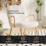 LONELYO Rocking Chair Sherpa Blanc cassé avec accoudoirs en Bois, avec Pieds en hêtre Massif, Convient pour Salon Chambre Appartement (Pas de pédales)