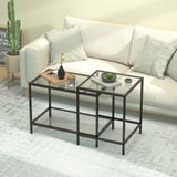Lot de 2 tables basses carrées modernes en verre - Petite table d'appoint - Table basse pour salon, chambre à coucher, bureau - 60/40 cm - Noir