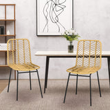 HOMCOM Lot de 2 chaises de Salle à Manger Chaise de Cuisine Design bohème en résine tressée Imitation rotin et piètement métal - 44 x 58 x 85 cm - Jaune