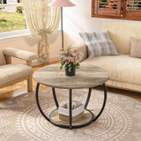 GreenForest Table basse ronde avec rangement ouvert, table de salon moderne avec étagères à 2 niveaux, petite table centrale de ferme avec pieds réglables, table d'appoint de 70,1 cm pour bureau à