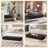 Ckaff Banc Bout de Lit Banquette, Banc d' Entrée Capitonnée Assise Rembourré en Velours 113.5x36.5x43cm avec Pieds en Métal pour Entrée Salon Chambre à Coucher, Noir