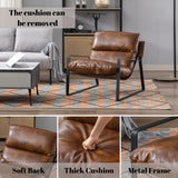 Wahson Fauteuil de Salon Confortable en Similicuir, Chaise Relaxant avec Siège Épais, Fauteuil Lounge de Structure Métal, Chaise Loisirs pour Salon et Chambre, Marron