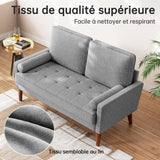 Vesgantti Petit Canapé 2 Places en Lin Gris Clair 121cm, Mini Chambre avec Accoudoirs, Coussin à Ressorts, Salon Moderne, Causeuse Fixe