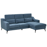 Beliani Canapé d'angle en Velours Bleu Foncé avec Appuis-tête Réglable pour Salon Moderne
