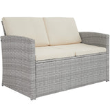 TecTake® Salon de Jardin Exterieur en Résine ressée 4 Places Table de Jardin, 1 Canapé de Jardin, 2 Fauteuil Jardin, Coussins Inclus, Mobilier de Jardin pour Amenagement Balcon - Gris Clair