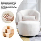 Fauteuil de relaxation pivotant avec coussin lombaire et pied en métal pivotant - Chaise longue rembourrée pour chambre à coucher, salon, coiffeuse, tissu peluche blanc Teddy - Charge maximale : 100