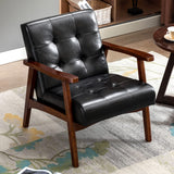 HomeMiYN Fauteuil Salon Vintage en Cuir, Fauteuil en Bois Massif, Fauteuil d'appoint Vintage Rembourrage Épais et Dossier Ergonomique pour Salon, Chambre, Café, Bureau Noir