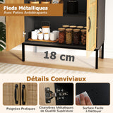 GOPLUS Armoire de Rangement, Buffet avec 2 Portes en Rotin Naturel, Étagère Réglable en 3 Positions, Pieds Métalliques, Kits Antibasculement, Meuble Autonome pour Cuisine, Salle à Manger (Noir)