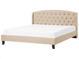 Lit Double en Tissu Beige 180 x 200 cm Haute Tête de Lit Chesterfield avec Touche Glamour pour Chambre au Style Moderne ou Classique Beliani