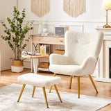 Yaheetech Fauteuil Scandinave à Oreilles avec Repose Pieds Fauteuil de Salon en Tissu Bouclette Dossier Ergonomique Chaise de Salon Design Elégant 67,5 cm × 70 cm × 97,5 cm Ivoire/1
