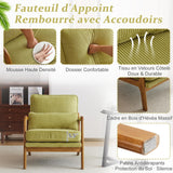 Bonnlo Fauteuil de Salon en Velours Côtelé, Chaise d'Appoint Relaxation avec Cadre en Bois, Siège Confortable pour Salon, Chambre, Terrasse, 65 x 80 x 78 cm (Vert)
