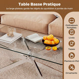 COSTWAY Table Basse Verre Axis, Table Basse Salon Transparente, Plateau Rectangulaire, Pieds Tubulaires en Métal Chromé, Design Argent Moderne, pour Appartement, Maison