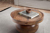 FineBuy Table basse, 50 x 50 x 30,5 cm, en bois massif de mangue, couleur noyer, ronde, design bas, moderne, avec grain de bois naturel