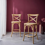 sweeek - Lot de 2 tabourets de Bar bistrot Vintage en Bois Naturel avec Repose-Pieds