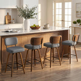 Bekrvio Lot de 4 tabourets de Bar pivotants à 360° avec Dossier, 65 cm de Hauteur d'assise - en Cuir synthétique et Bois Massif - 4 Pieds - pour Cuisine et comptoir - Chaise de Bar pivotante avec
