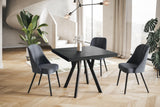 RICO Table de salle à manger, carrée, extensible, dimensions : 100-200 x 100 x 77 cm, table de salon, couleur : noir, avec pieds en bois de couleur noire