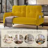 KOMHTOM Petit Canapé 2 Places en Velours Côtelé avec Dossier Haut Confortable, 4 Poches et Pieds en Métal - Canapé d'angle Moderne pour Salon, Chambre à Coucher et Bureau (Jaune-2)