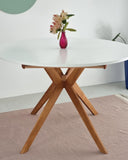 RAGABA Biju Table à manger ronde extensible 120 cm pour 6 personnes, en frêne massif et panneau MDF, peu encombrante, extensible, bleu pigeon