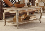 Austerity Table Basse en Bois recyclé avec étagère Ouverte, Finition Naturelle en Bois flotté, Meubles d'appoint pour Salon, Pieds incurvés, Bord festonné, Assemblage nécessaire